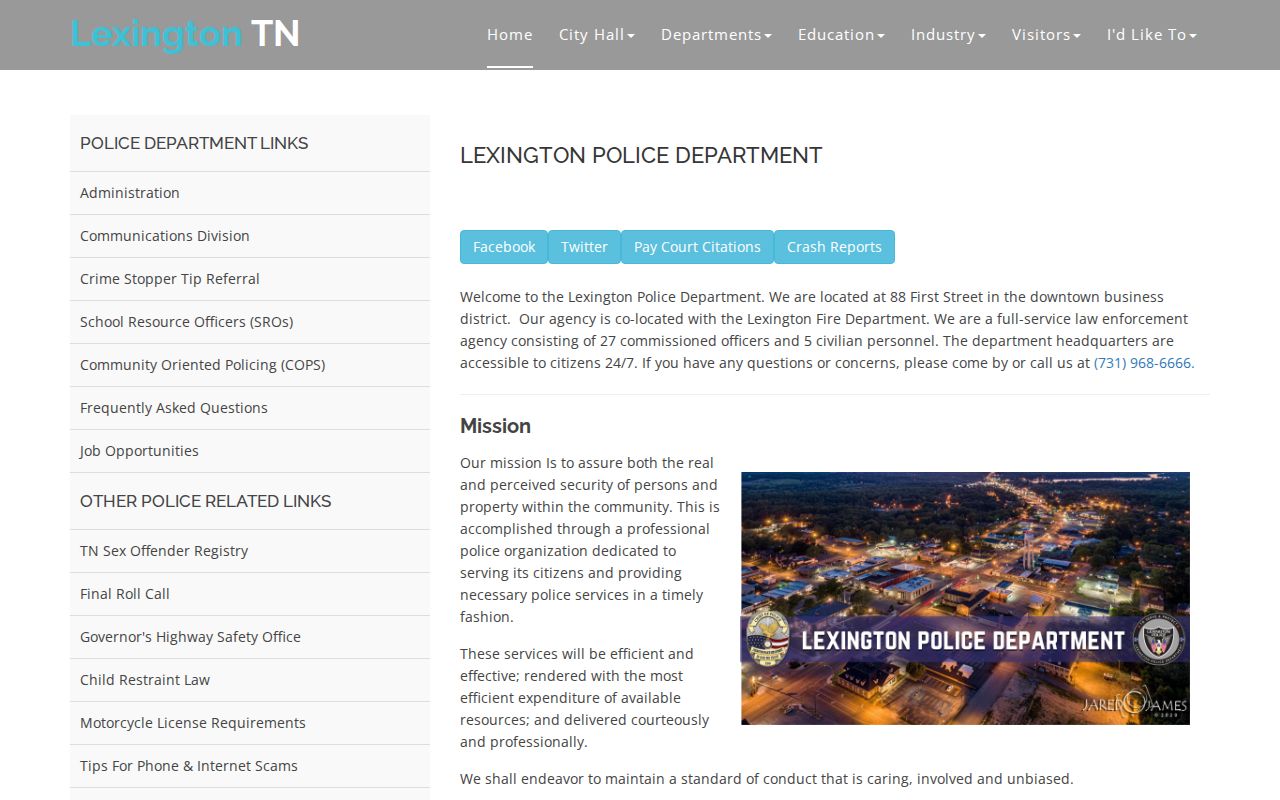 Lexington warrant records Lexington Police Department contact page