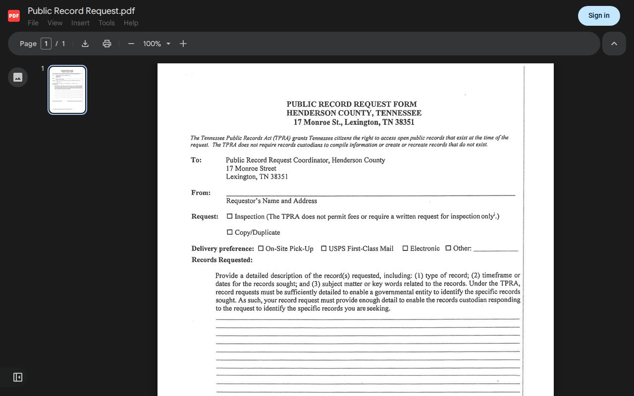 Henderson County warrant records public record request form