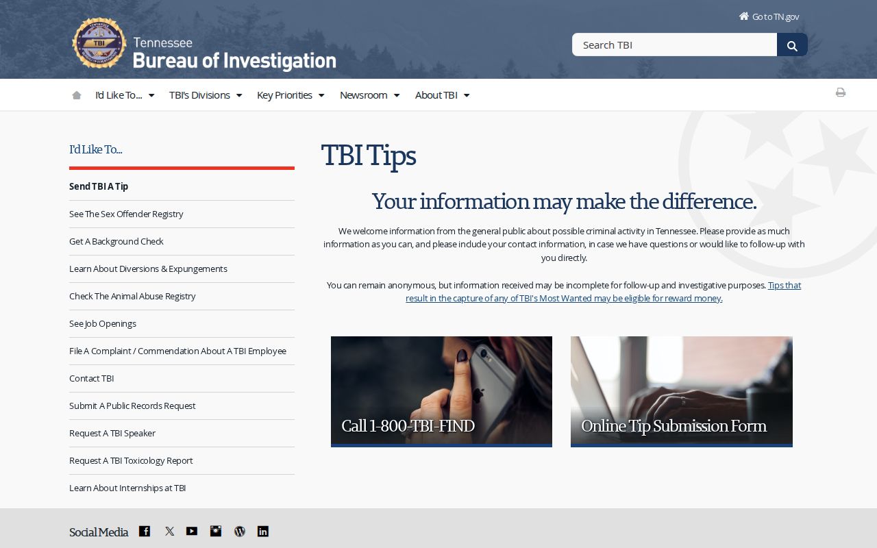 Henderson County most wanted tip information and TBI anonymous reporting channels