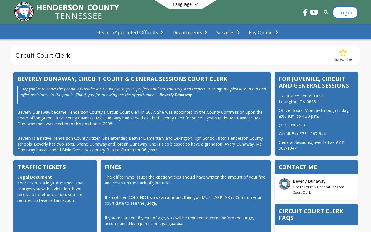 Henderson County warrant records Circuit and General Sessions Clerk traffic ticket information