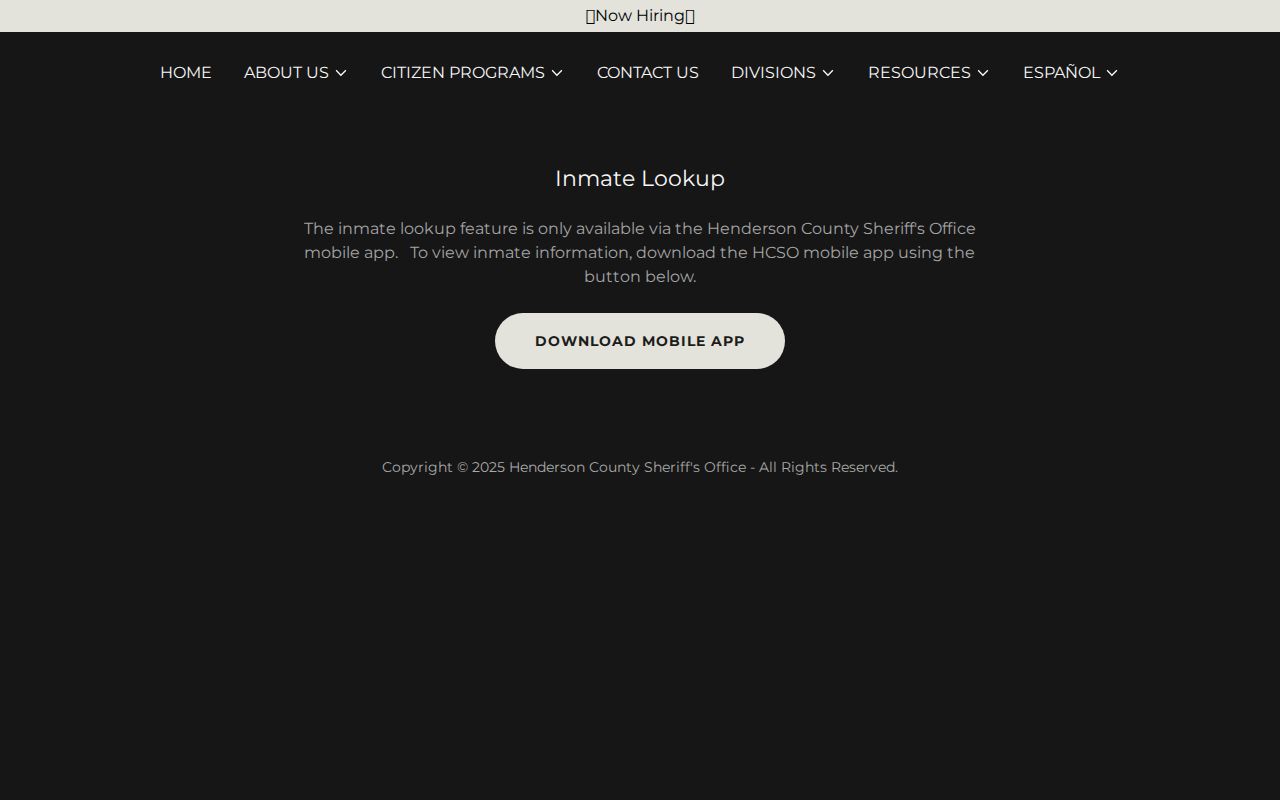 Henderson County warrant search app-only inmate lookup notice